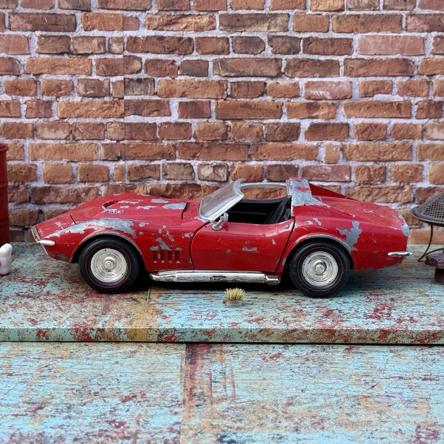 1969 Corvette Stingray, Red | Hot Wheels 1/18 | Barnyard Diorama Model Only