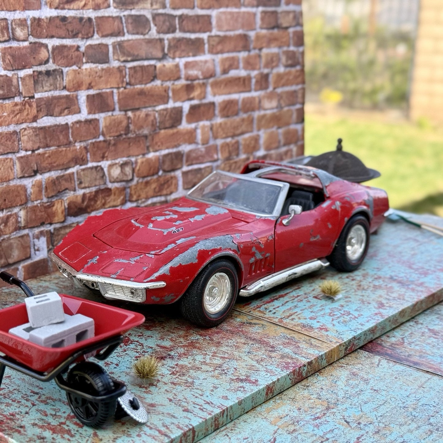 1969 Corvette Stingray, Red | Hot Wheels 1/18 | Barnyard Diorama Model Only