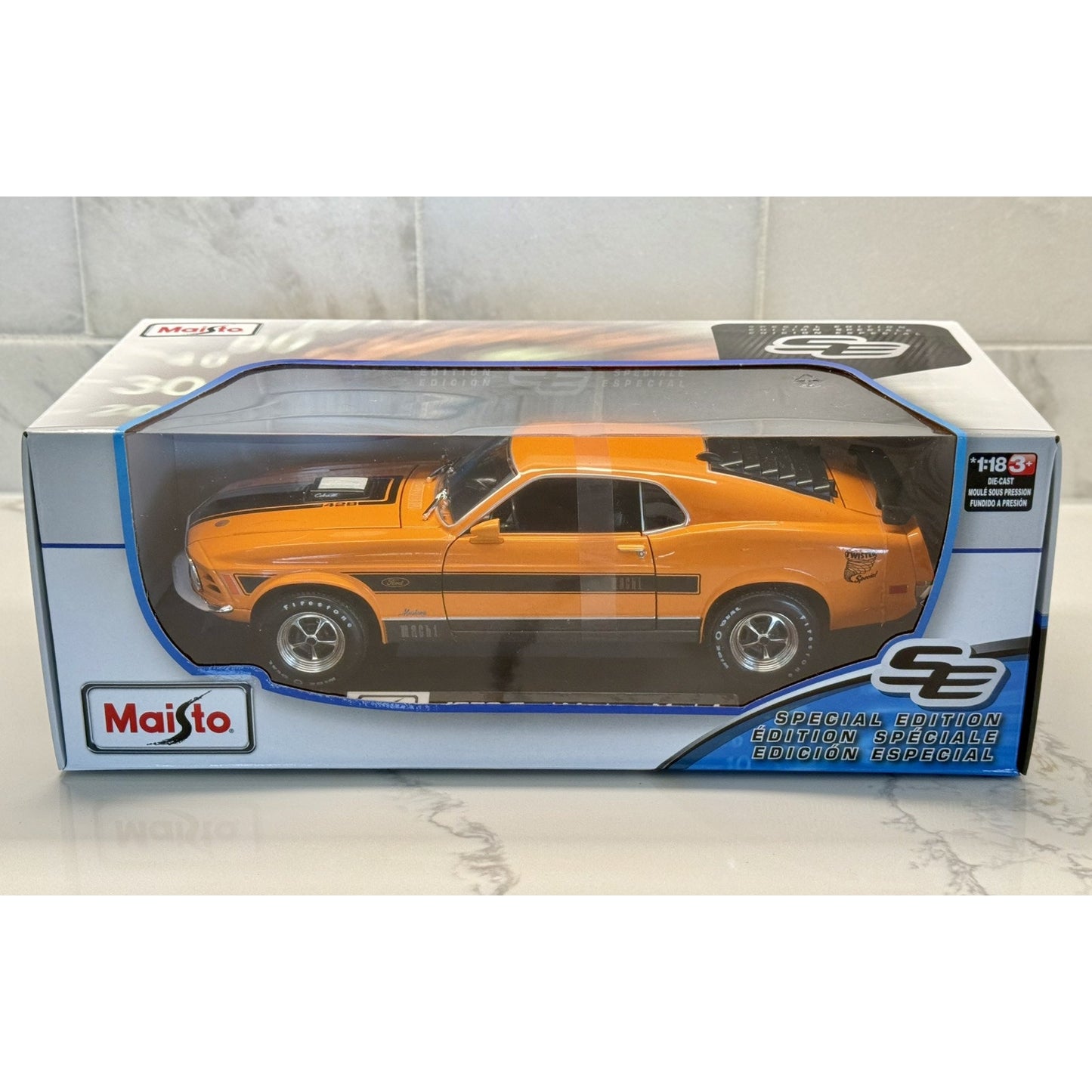 1970 1/18 Ford Mustang Mach 1 Orange Maisto Diecast Car | New