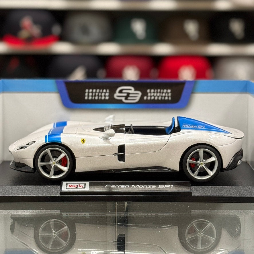 Maisto 1:18 Ferrari Monza SP1 White Blue Diecast Model Car | New