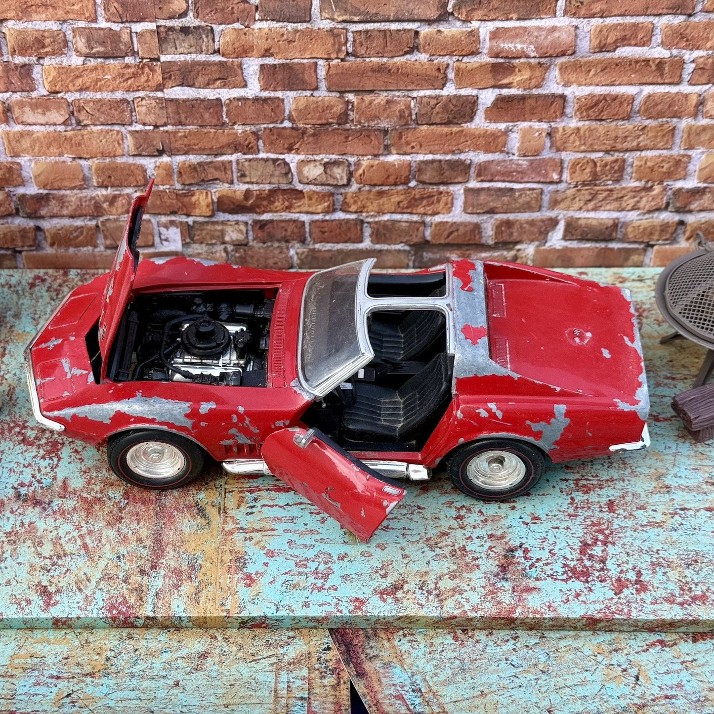 1969 Corvette Stingray, Red | Hot Wheels 1/18 | Barnyard Diorama Model Only