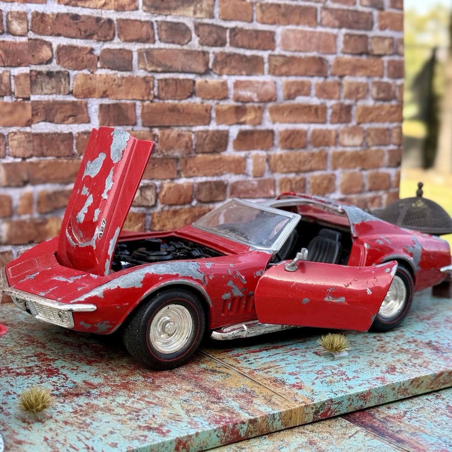 1969 Corvette Stingray, Red | Hot Wheels 1/18 | Barnyard Diorama Model Only