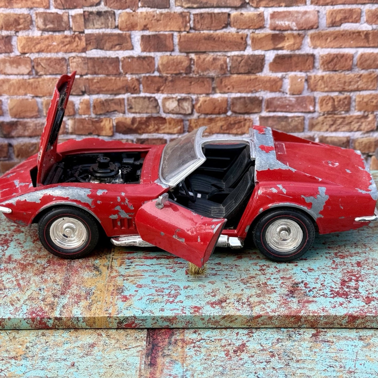 1969 Corvette Stingray, Red | Hot Wheels 1/18 | Barnyard Diorama Model Only