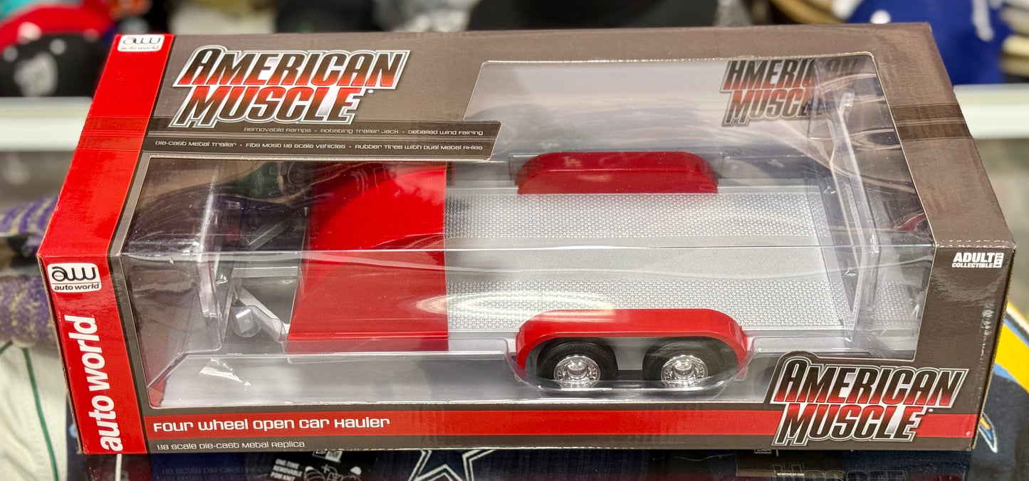 1/18 Diecast Auto Transport Trailer Red/Silver Autoworld American Muscle
