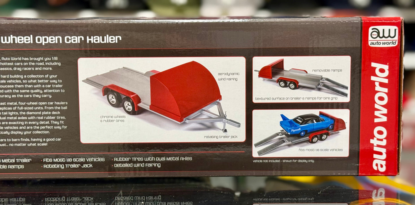 1/18 Diecast Auto Transport Trailer Red/Silver Autoworld American Muscle