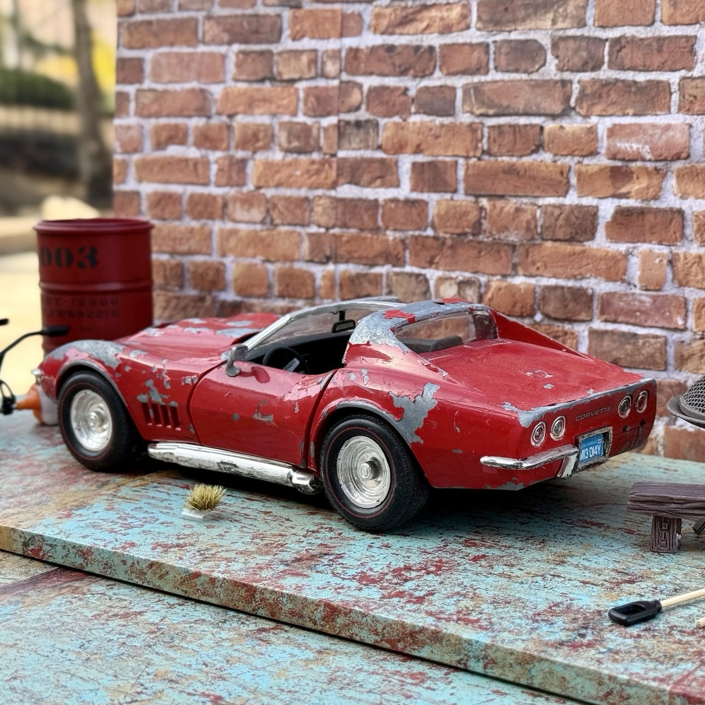 1969 Corvette Stingray, Red | Hot Wheels 1/18 | Barnyard Diorama Model Only