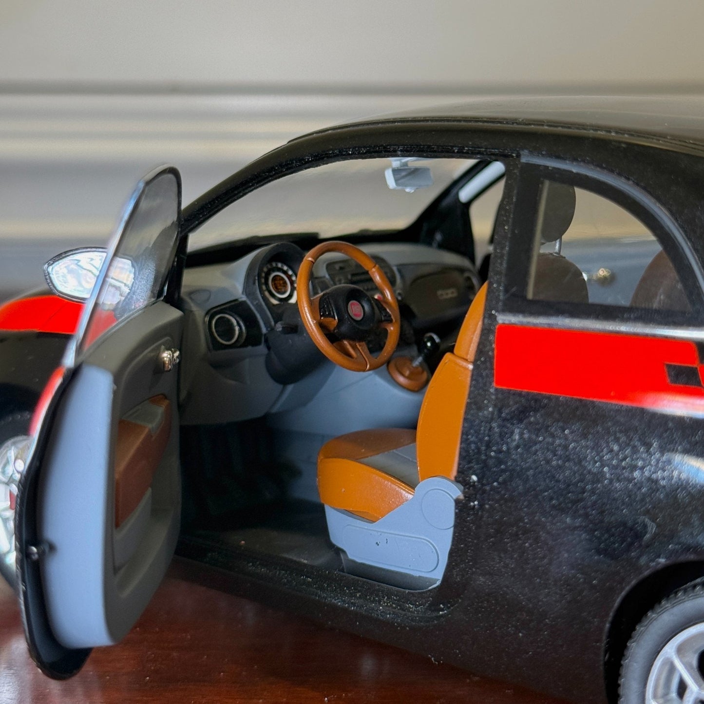 1/18 Fiat 500c Black/Red Stripe NOREV Diecast Model Car | Read Description