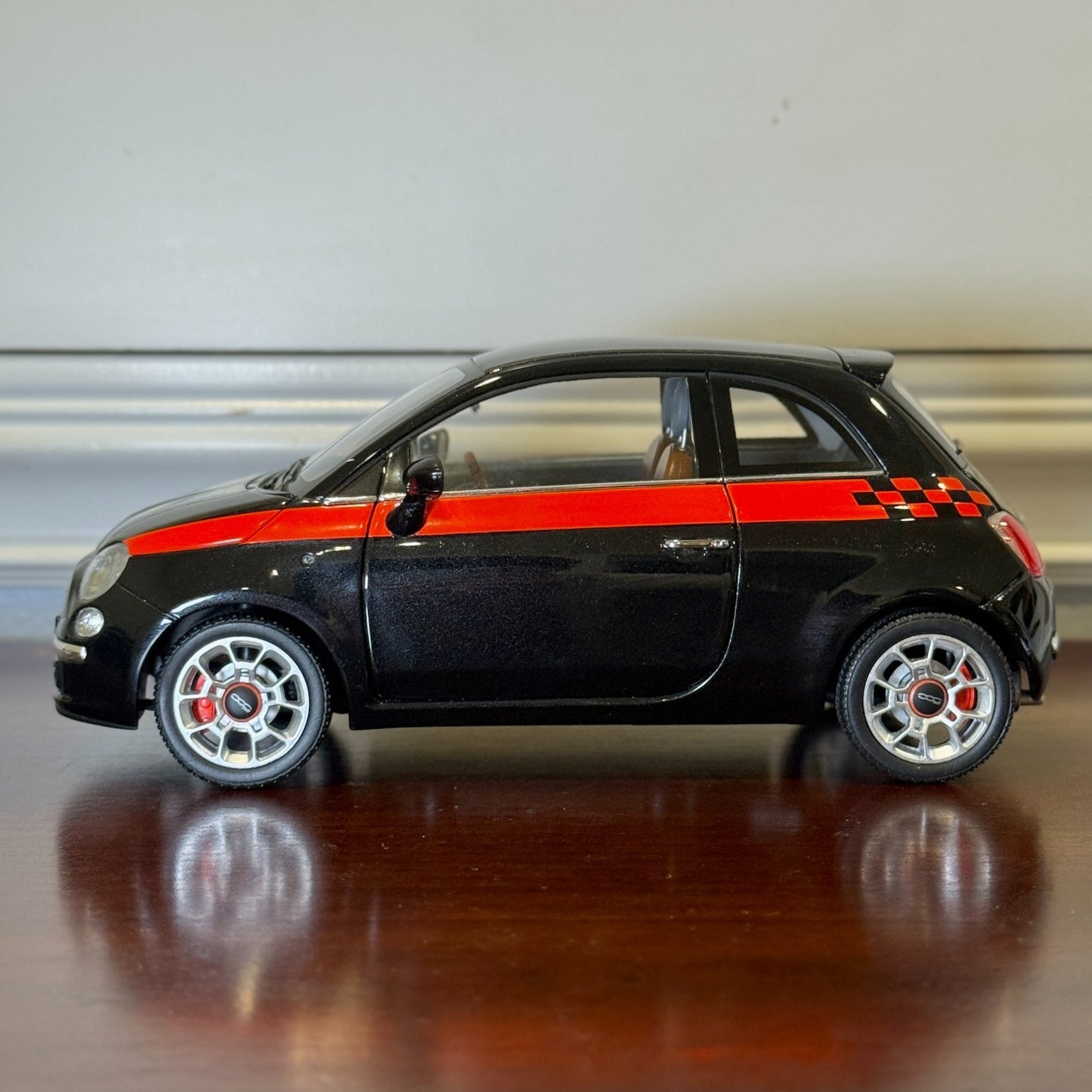 1/18 Fiat 500c Black/Red Stripe NOREV Diecast Model Car | Read Description