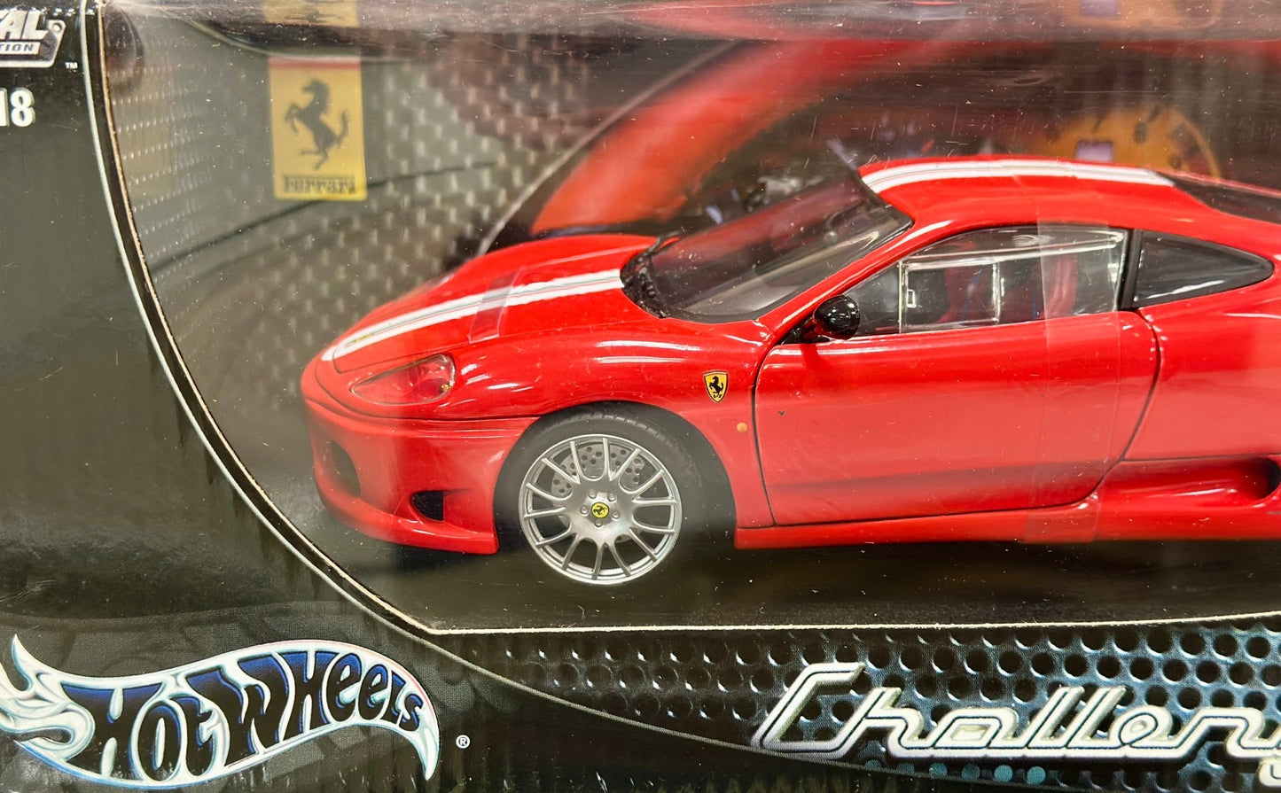 Hot Wheels Ferrari 360 Challenge Stradale Red w/ White Stripes 1/18 Scale Diecast Model Car | New - Product Image