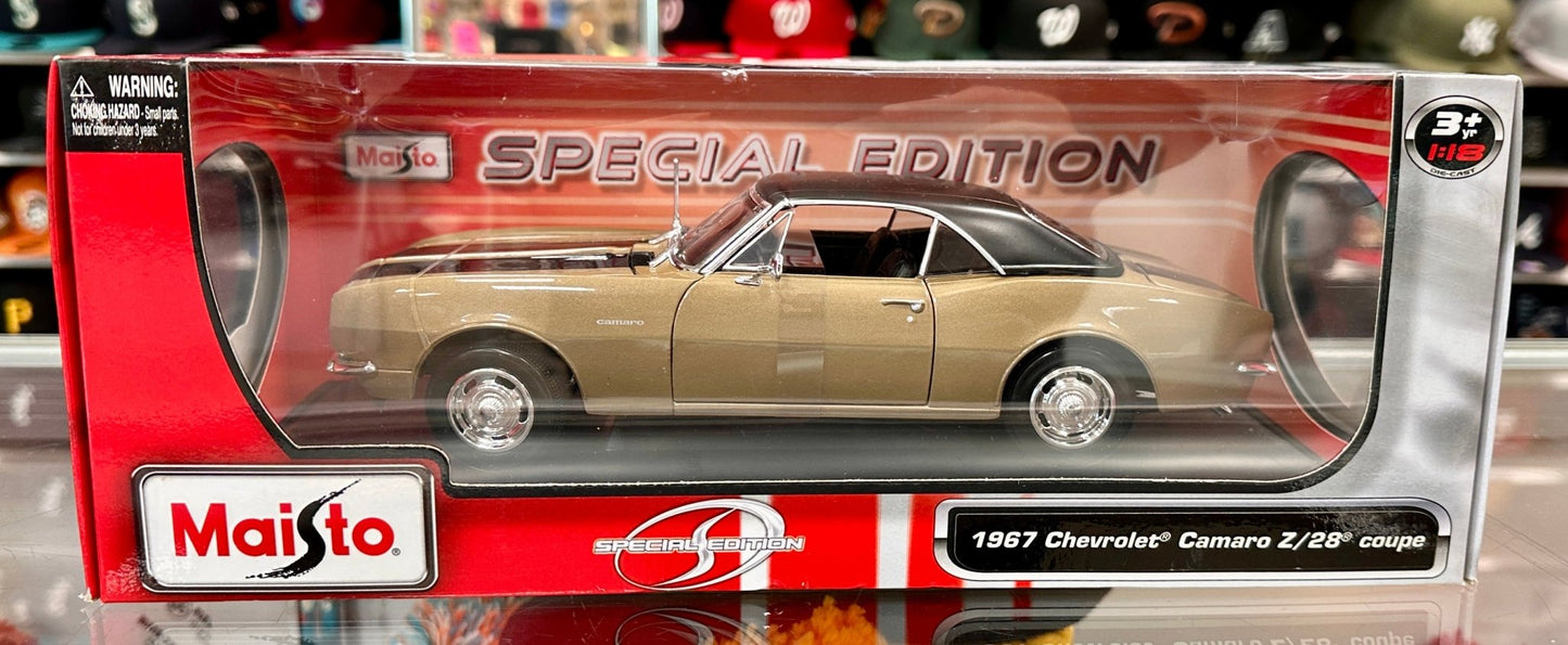Maisto 1967 Chevrolet Camaro Z28 Gold 1/18 Scale Diecast Model Car - Product Image