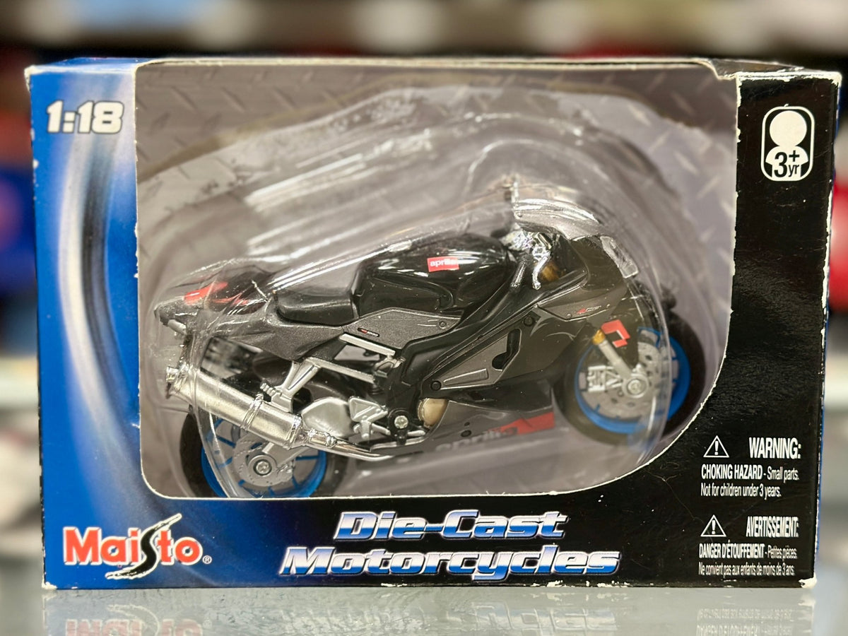 Maisto Aprilia RSV 1000 Black 1/18 Scale Diecast Model Motorcycle | New - Product Image