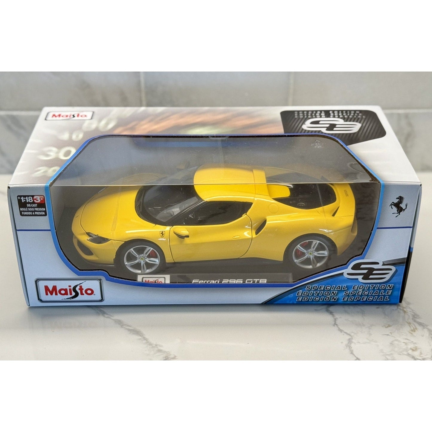 Maisto Ferrari 296 GTB Yellow 1/18 Scale Diecast Model Car | New - Product Image