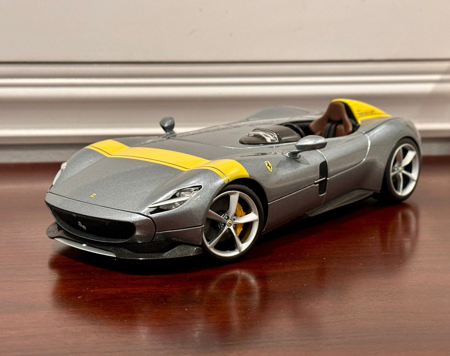Maisto Ferrari Monza SP1 Silver w/ Yellow 1/18 Scale Diecast Model Car | New - Product Image