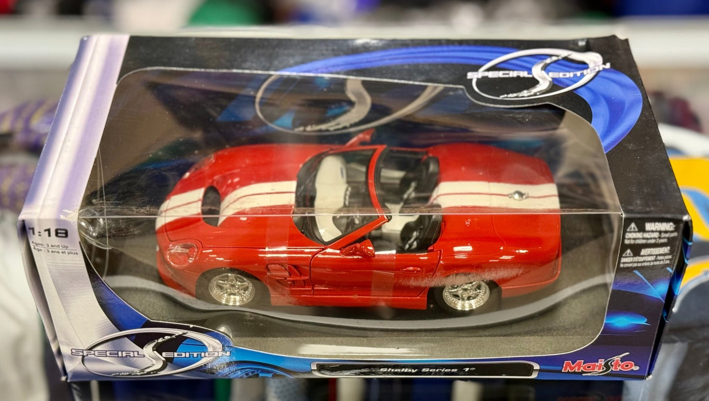 Maisto Shelby Series 1 Red w/White Stripes 1/18 Scale Diecast Model Car | New - Product Image