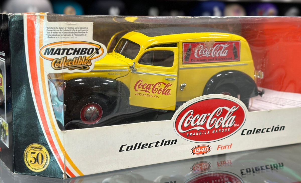Matchbox 1940 Ford Sedan 'Coca Cola' Van Yellow 1/18 Scale Diecast Model Car | New - Product Image
