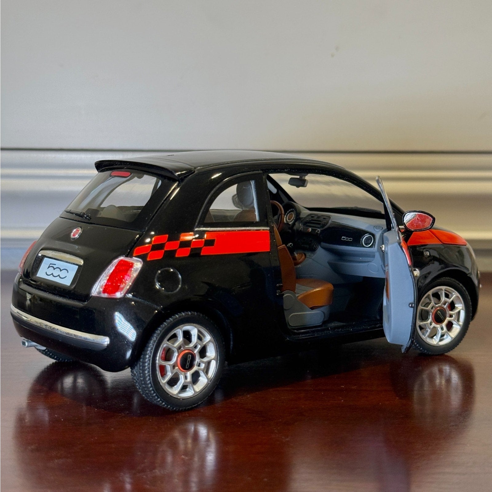 1/18 Fiat 500c Black/Red Stripe NOREV Diecast Model Car | Read Description - Product Image