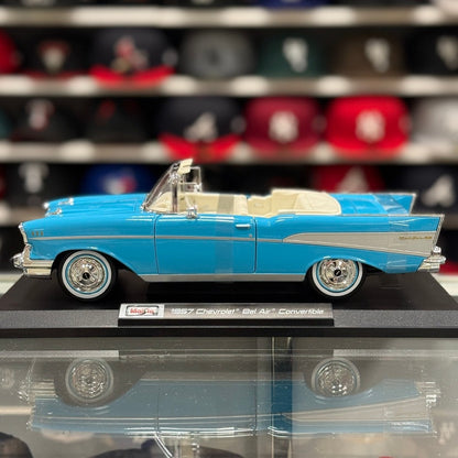1:18 1957 Chevrolet Bel Air Convertible Light Blue Diecast Model Car