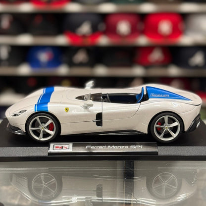 Maisto 1:18 Ferrari Monza SP1 White Blue Diecast Model Car | New