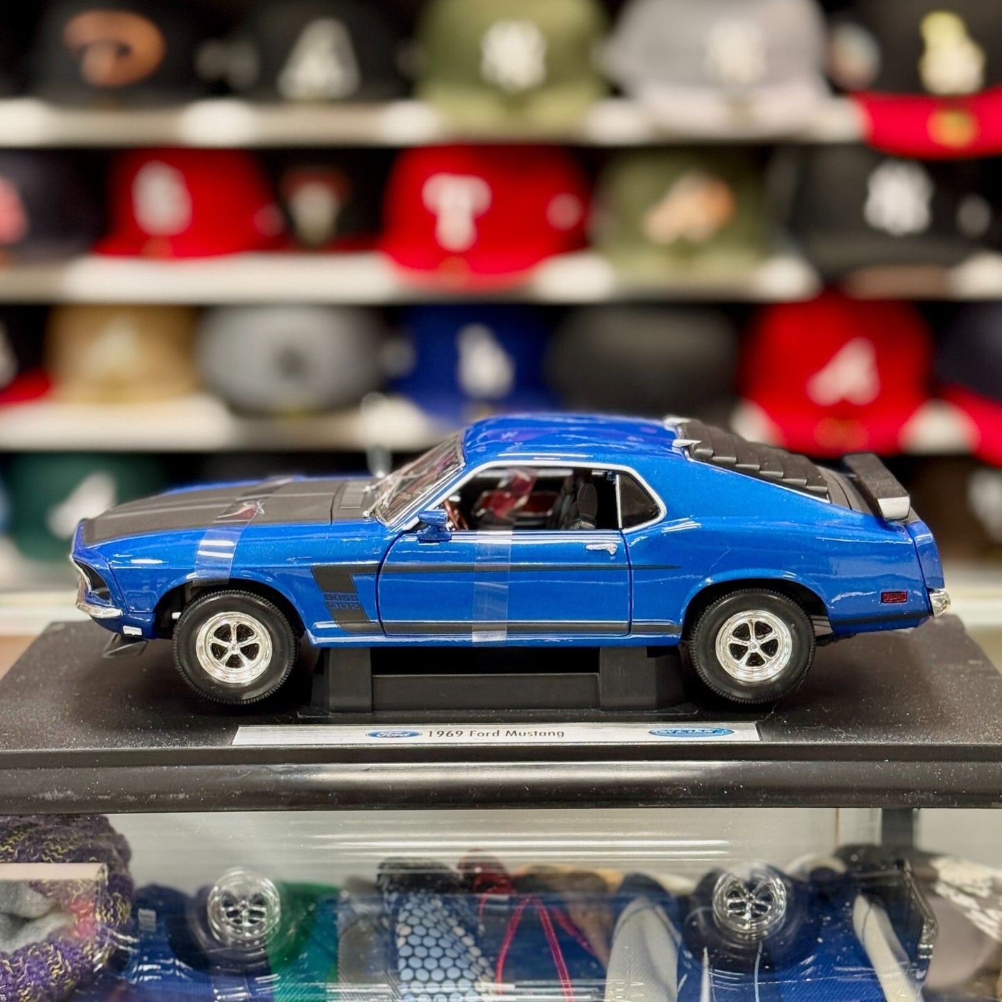 1/18 1969 Ford Mustang Boss 302 Blue WELLY Diecast Car | New