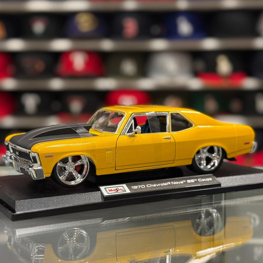 Maisto 1/18 1970 Chevrolet Nova SS Coupe Metallic Yellow Diecast Model Car | New - Product Image