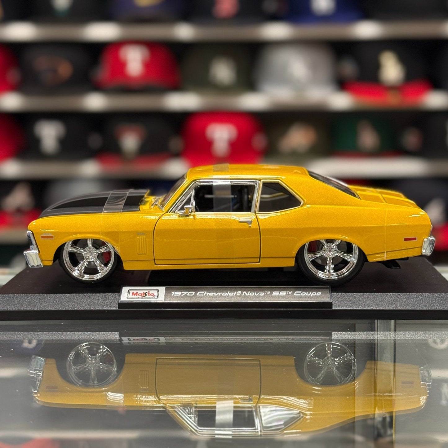 Maisto 1/18 1970 Chevrolet Nova SS Coupe Metallic Yellow Diecast Model Car | New - Product Image