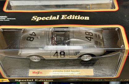 1958 Porsche 550 A Spyder 1000km Bueno Aires Silver Vintage Maisto 1/18 | New