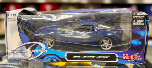 2005 Corvette Coupe C6 Blue Vintage Maisto 1/18 | Damaged Box | New