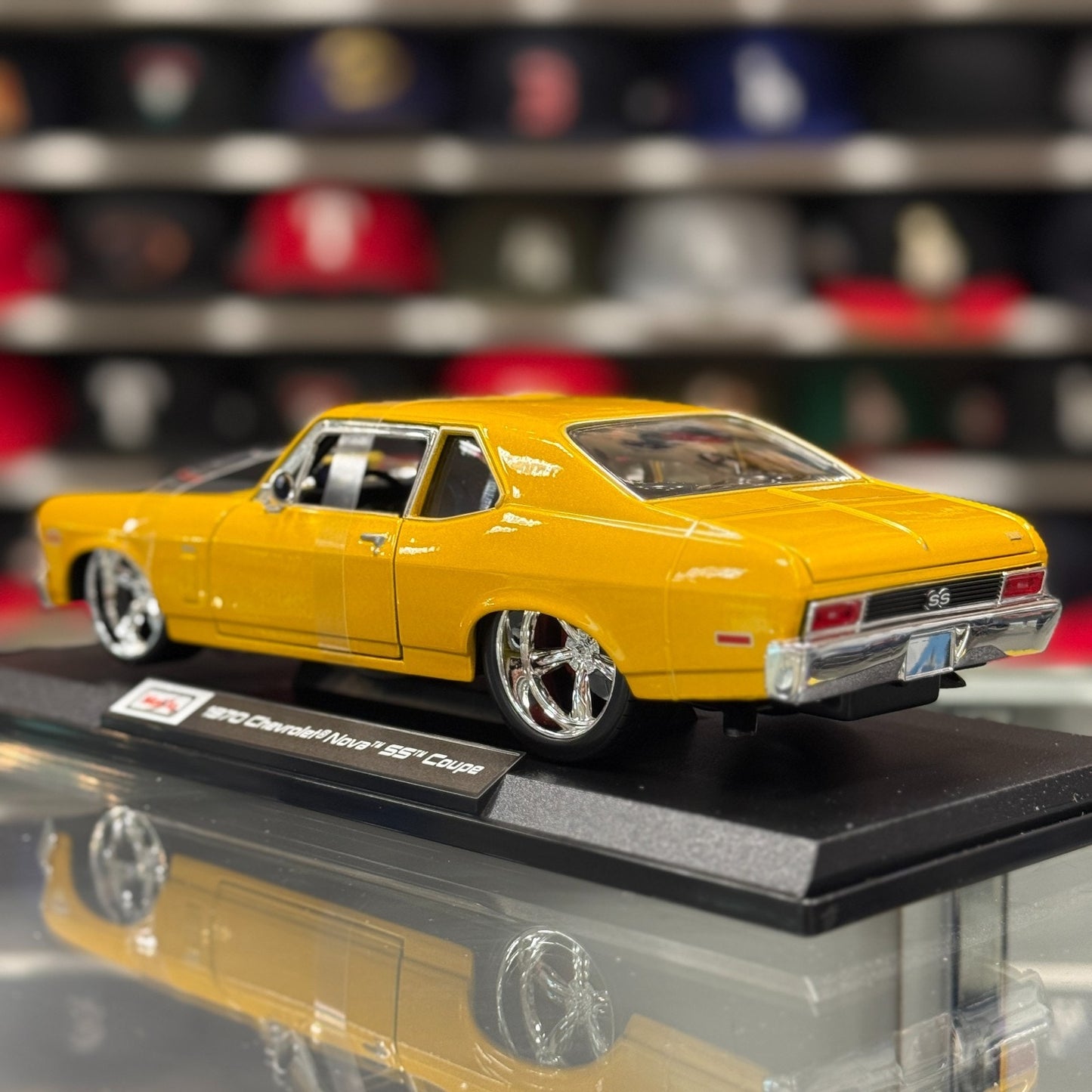 Maisto 1/18 1970 Chevrolet Nova SS Coupe Metallic Yellow Diecast Model Car | New - Product Image