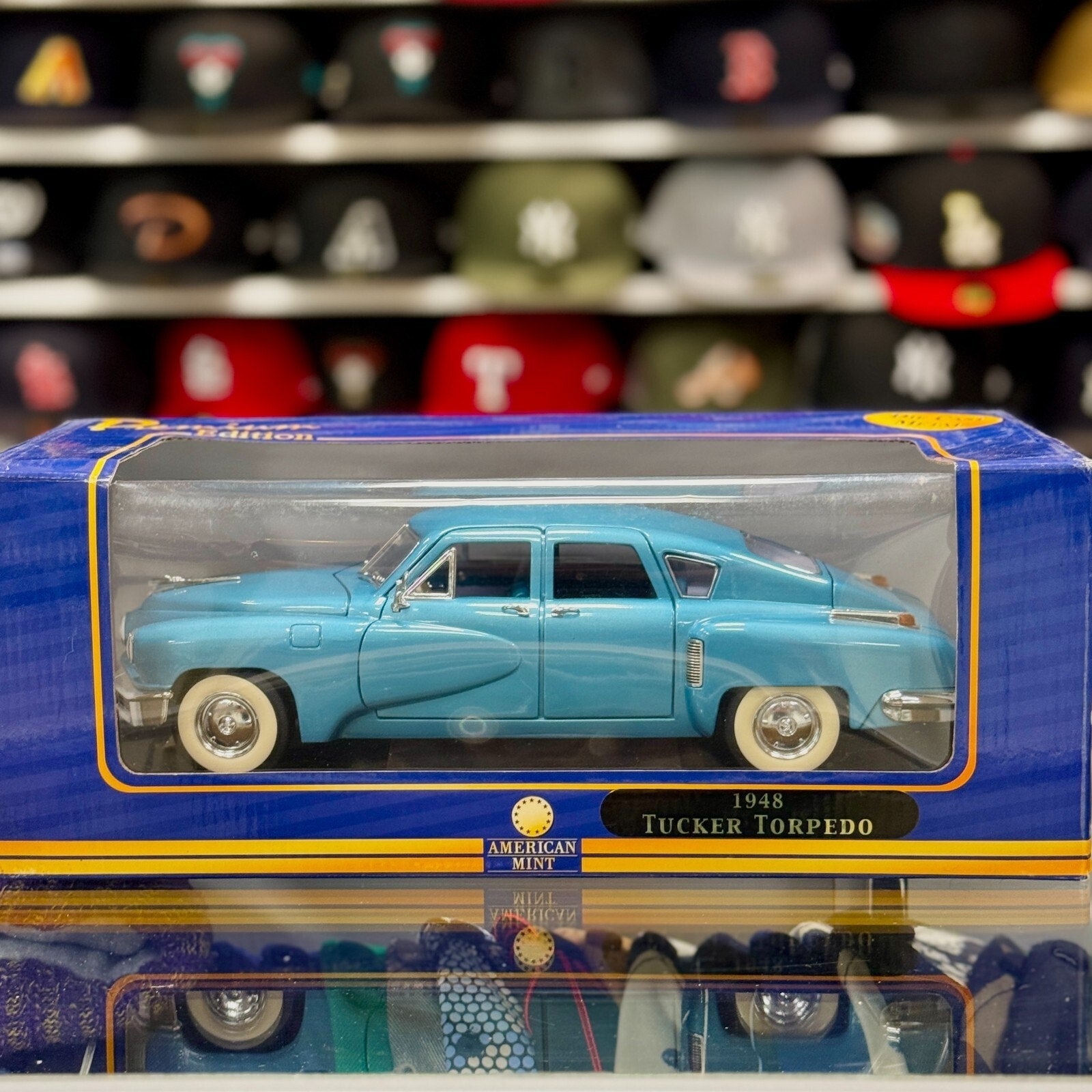 American Mint 1948 Tucker Torpedo Studebaker Metallic Blue 1/18 Scale Diecast Model Car | New - Product Image