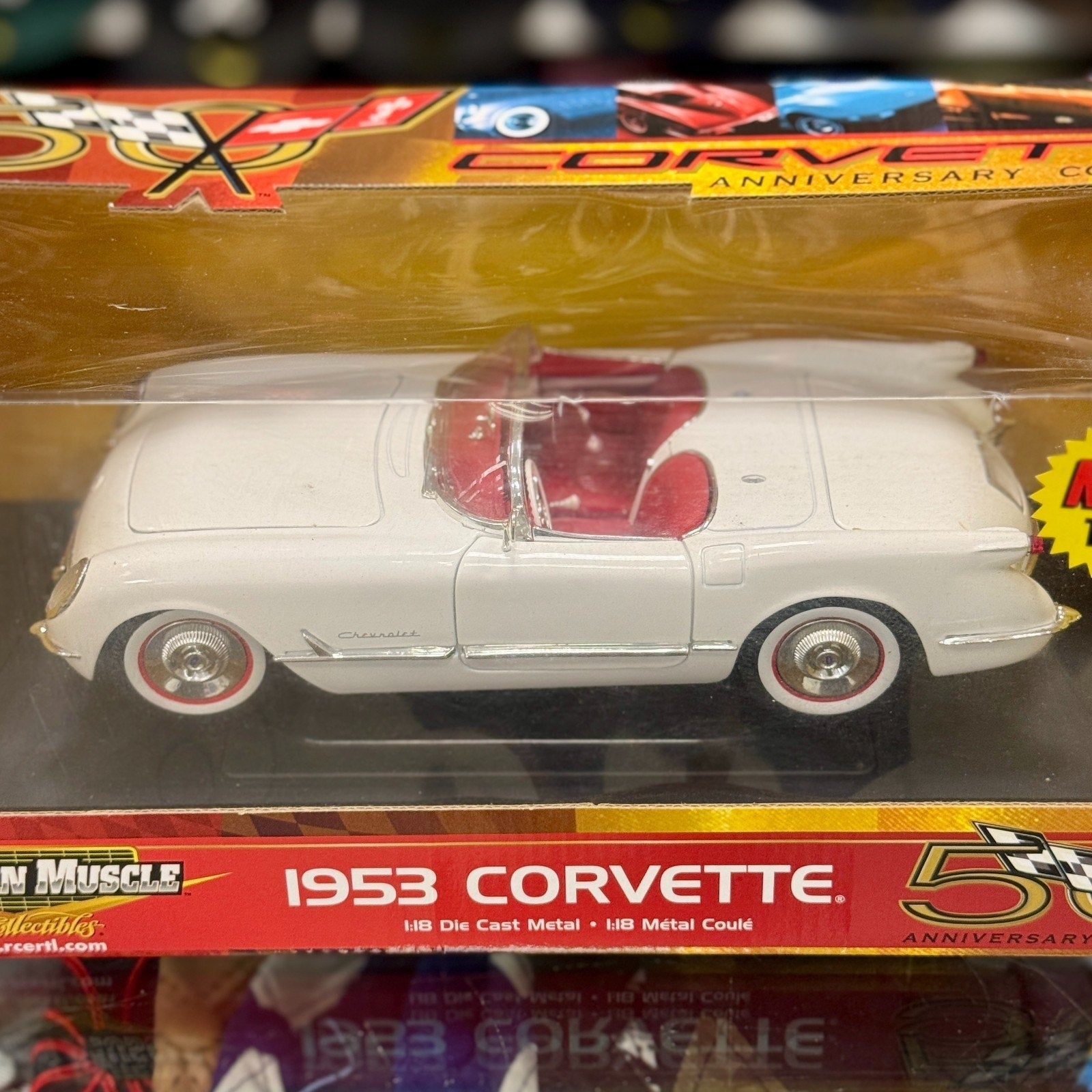 American Muscle 1953 Chevrolet Corvette '50th Anniversary' Red 1/18 Scale Diecast Model Car | New - Product Image