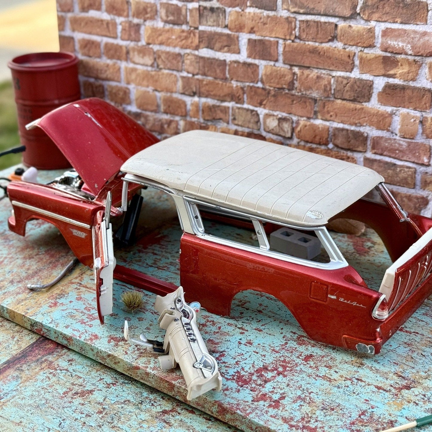 American Muscle 1955 Chevrolet Bel Air Pearl Red 1/18 Scale Diecast Model Car | Parts Car - Product Image