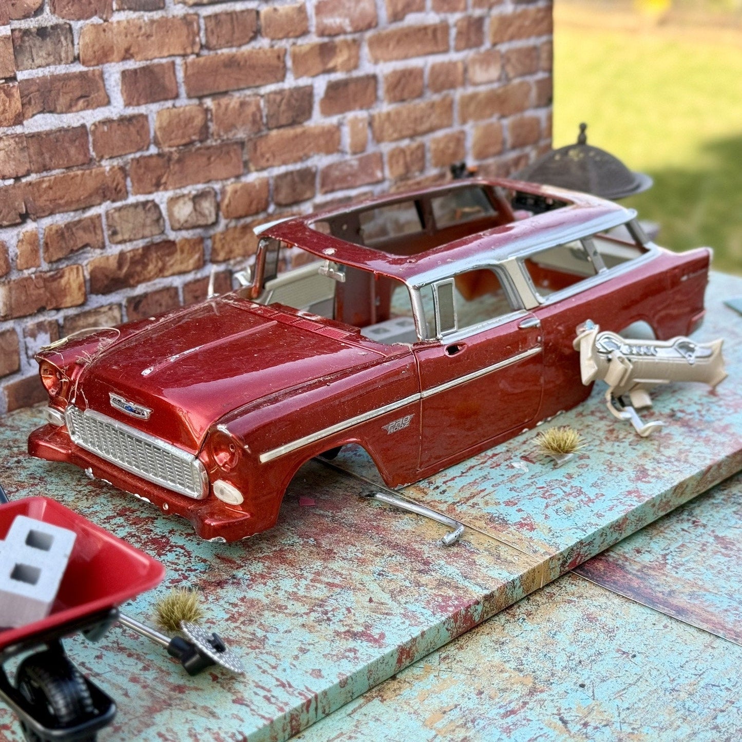 American Muscle 1955 Chevrolet Bel Air Pearl Red 1/18 Scale Diecast Model Car | Parts Car - Product Image