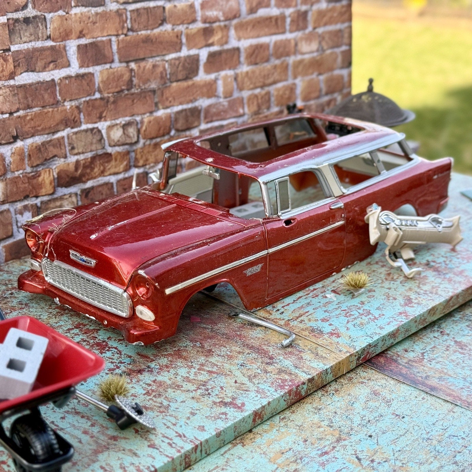 American Muscle 1955 Chevrolet Bel Air Pearl Red 1/18 Scale Diecast Model Car | Parts Car - Product Image