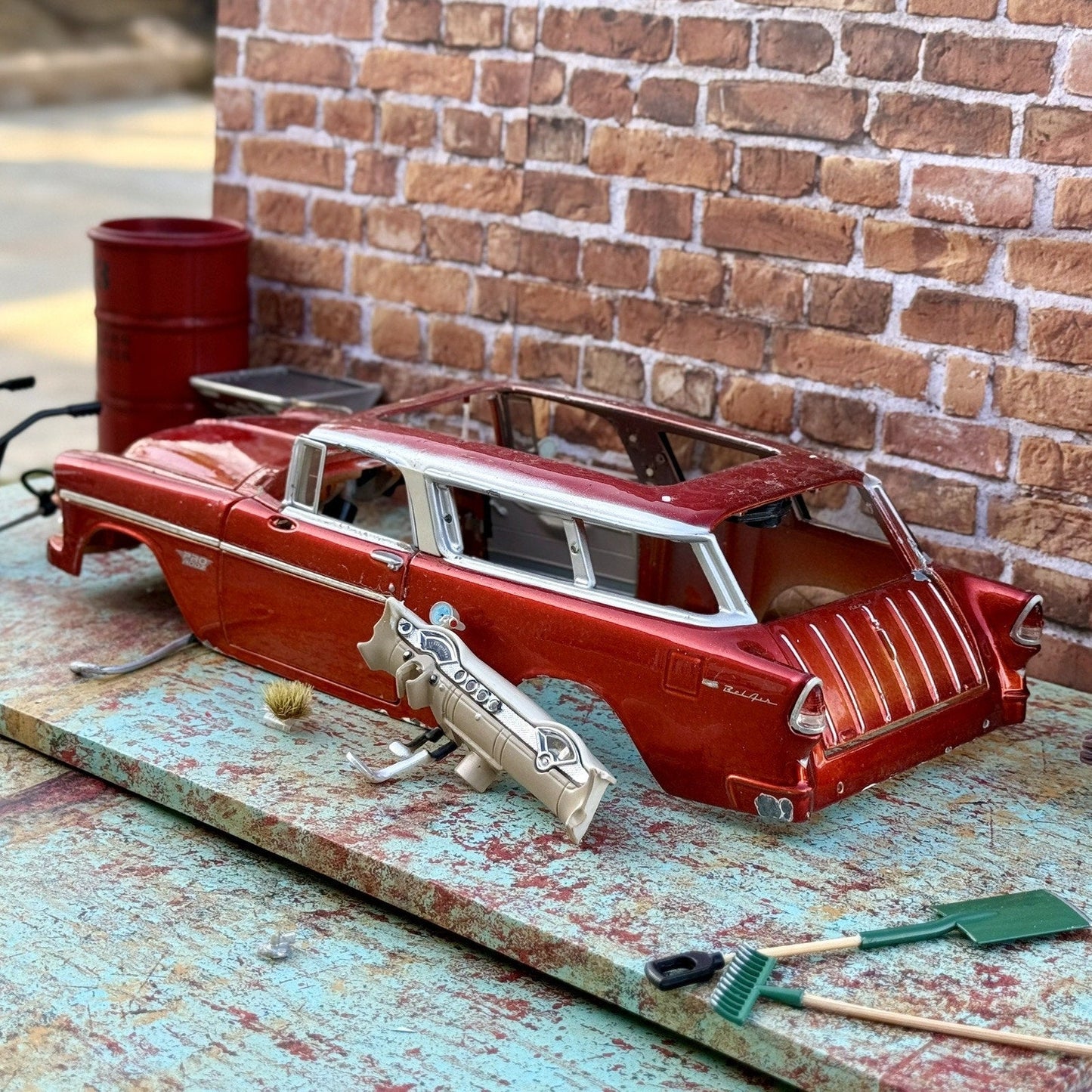 American Muscle 1955 Chevrolet Bel Air Pearl Red 1/18 Scale Diecast Model Car | Parts Car - Product Image