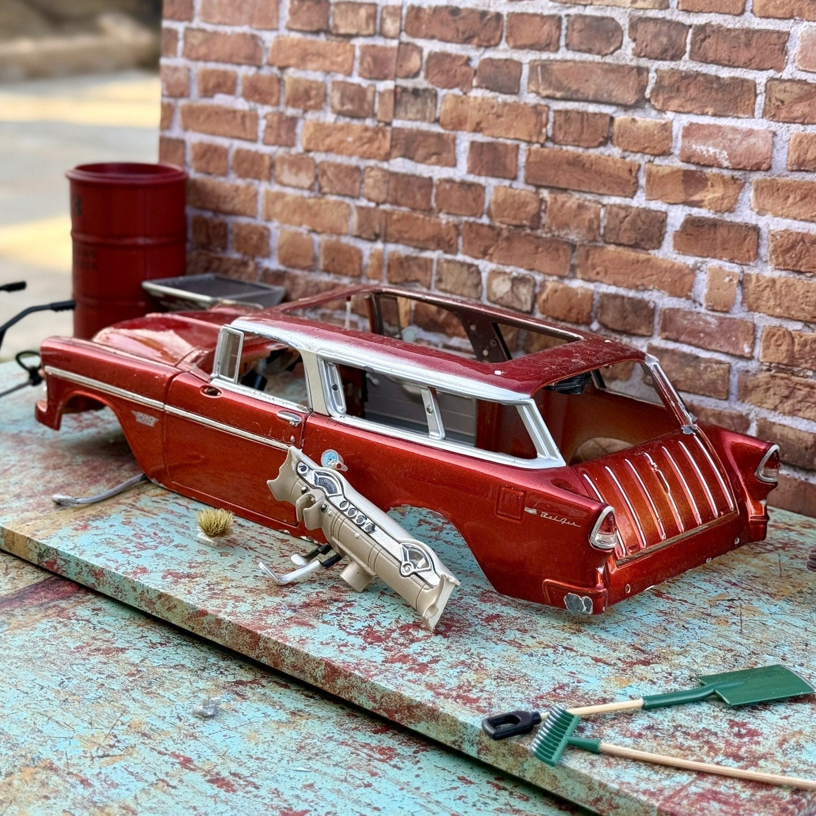 American Muscle 1955 Chevrolet Bel Air Pearl Red 1/18 Scale Diecast Model Car | Parts Car - Product Image