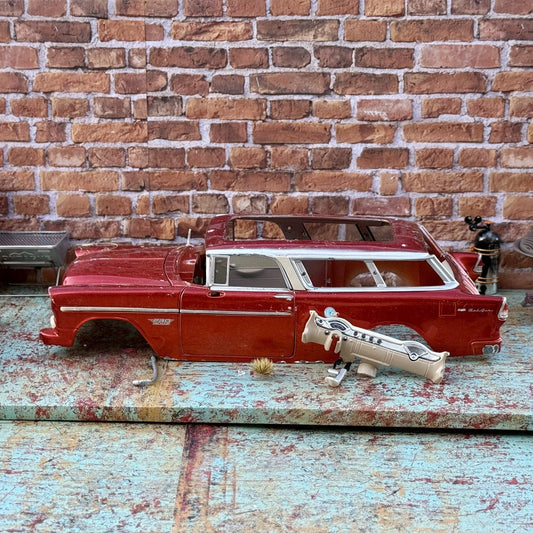 American Muscle 1955 Chevrolet Bel Air Pearl Red 1/18 Scale Diecast Model Car | Parts Car - Product Image