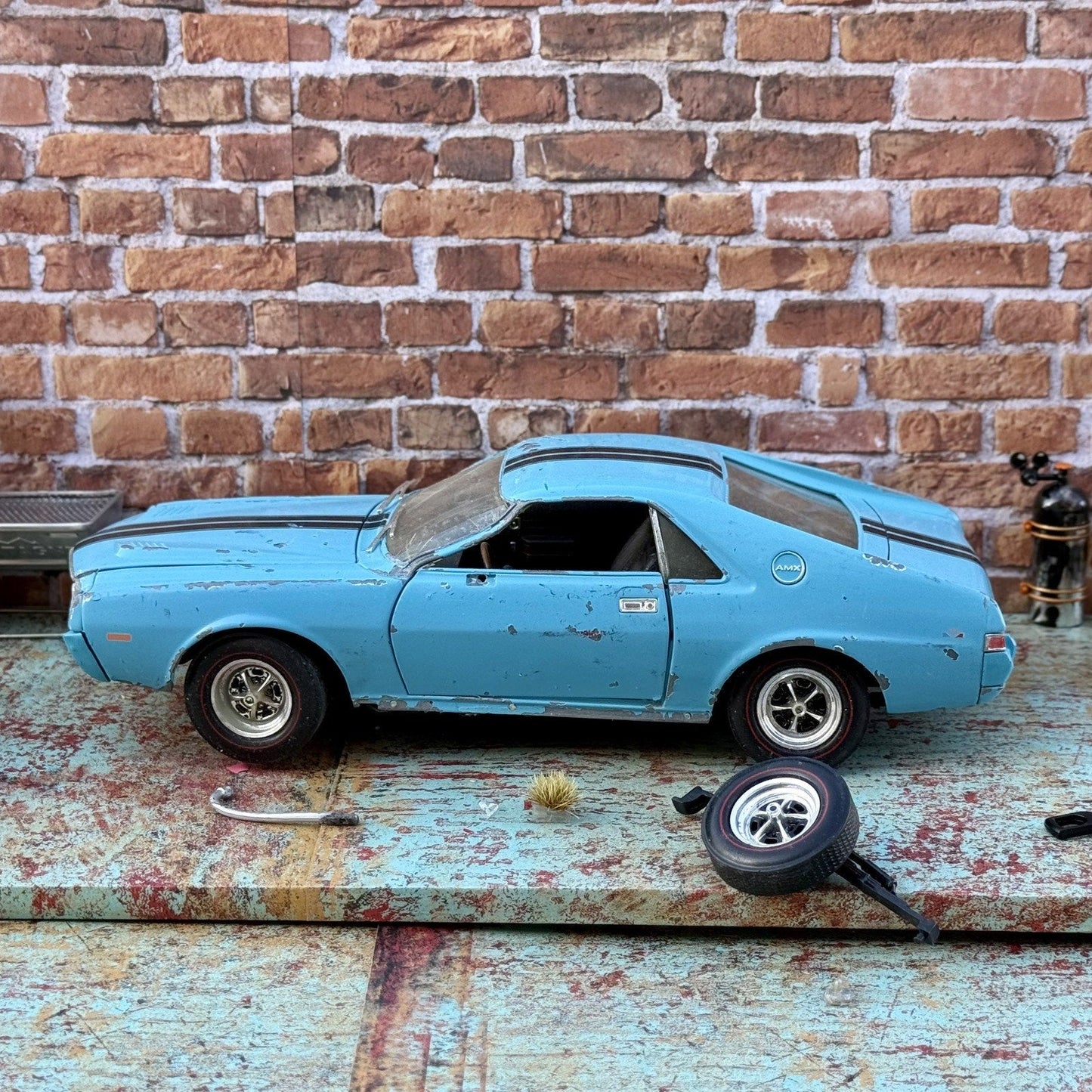 American Muscle 1968 AMC AMX Blue 1/18 Scale Diecast Model Car | Parts Car - Product Image