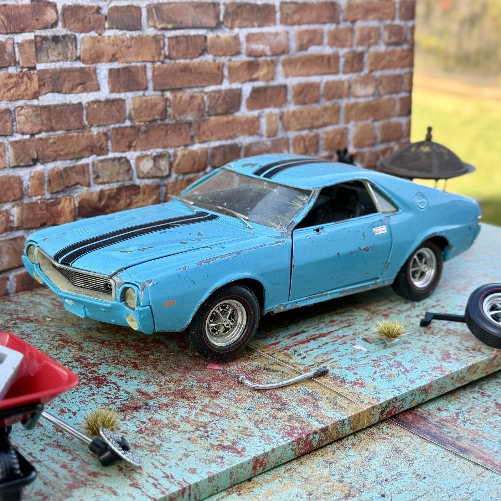 American Muscle 1968 AMC AMX Blue 1/18 Scale Diecast Model Car | Parts Car - Product Image