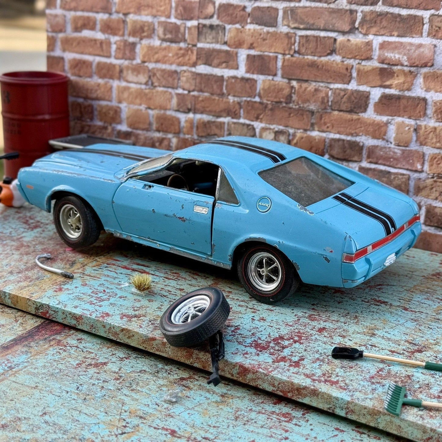American Muscle 1968 AMC AMX Blue 1/18 Scale Diecast Model Car | Parts Car - Product Image