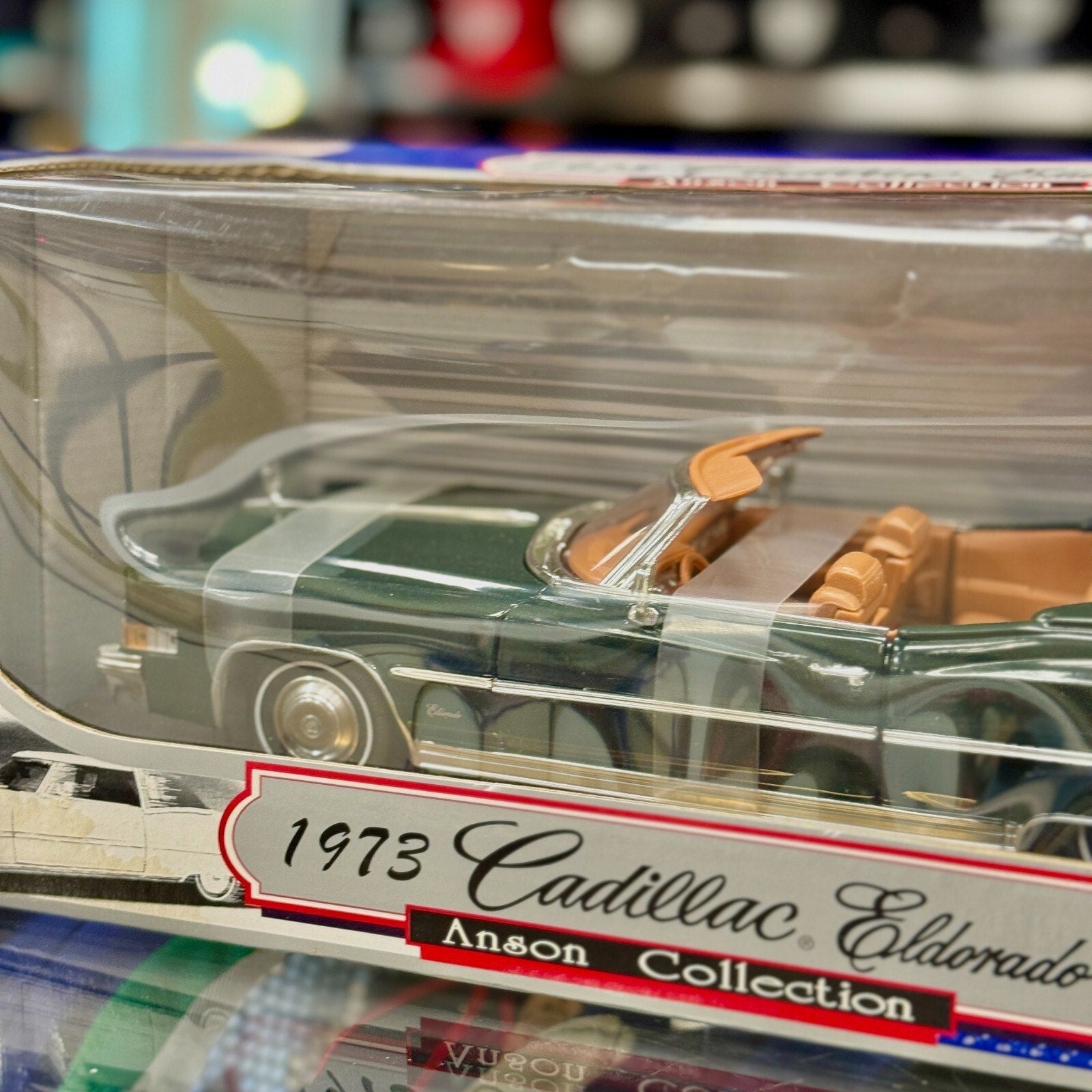 Anson Classics 1973 Cadillac Eldorado Open Top Green/Tan 1/18 Scale Diecast Model Car | New - Product Image