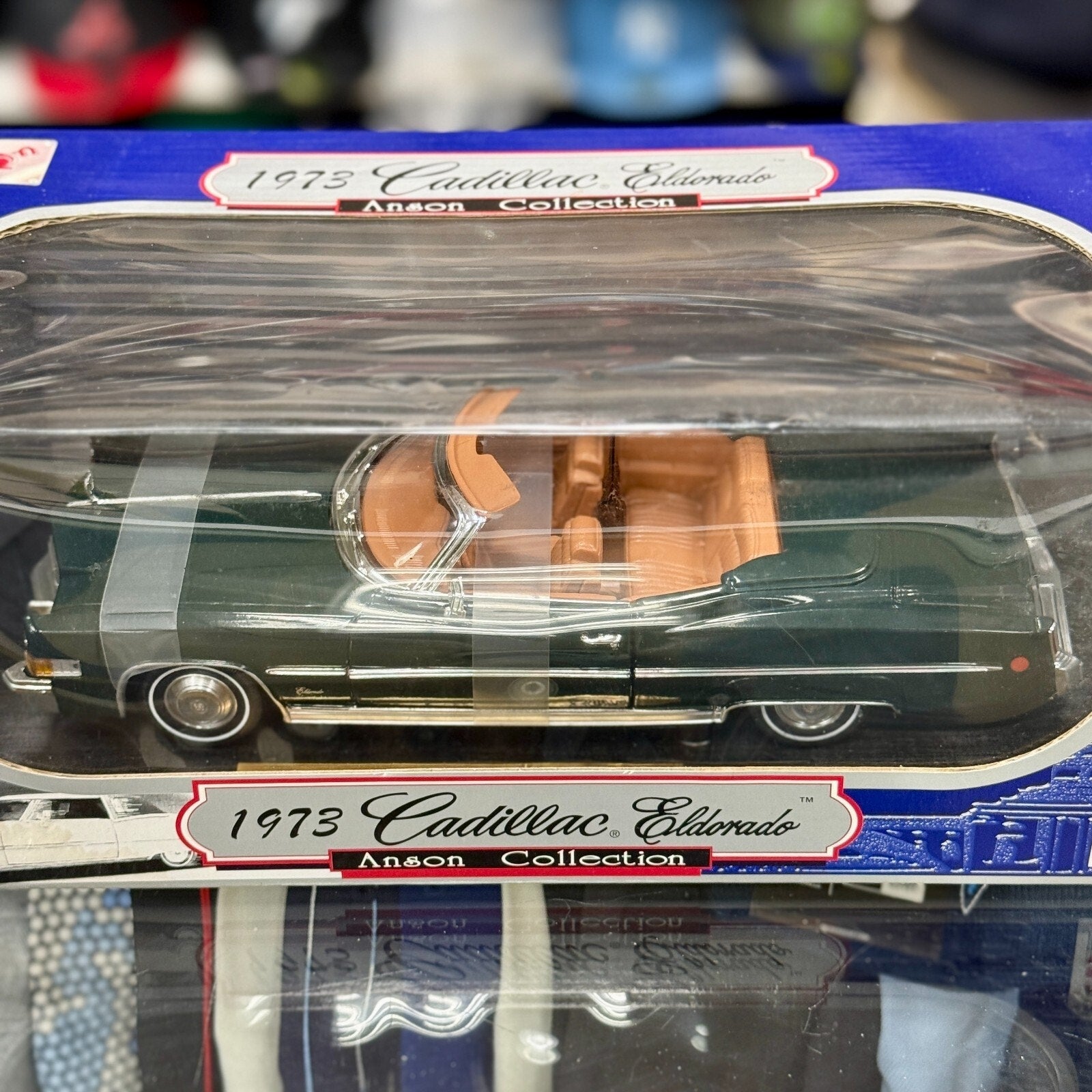 Anson Classics 1973 Cadillac Eldorado Open Top Green/Tan 1/18 Scale Diecast Model Car | New - Product Image