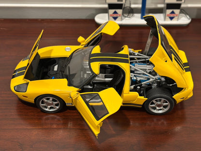 AUTOart 2004 Ford GT Yellow w/ Black Stripes 1/18 Scale Diecast Model Car | In Box - Product Image