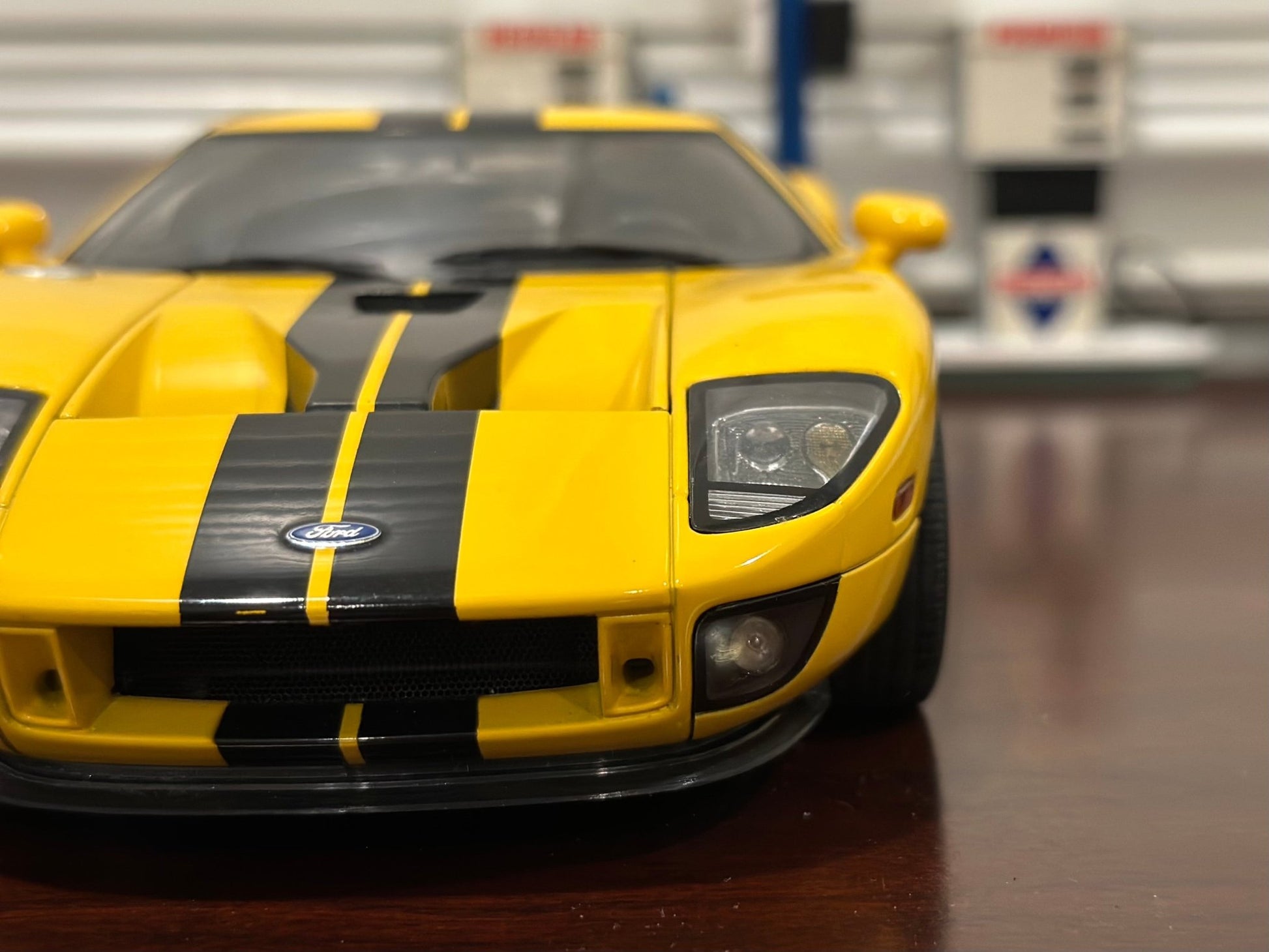 AUTOart 2004 Ford GT Yellow w/ Black Stripes 1/18 Scale Diecast Model Car | In Box - Product Image