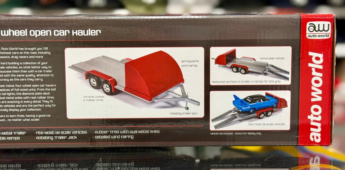 Autoworld American-Muscle Auto Transport Trailer Red/Silver 1/18 Scale Diecast Model | New - Product Image