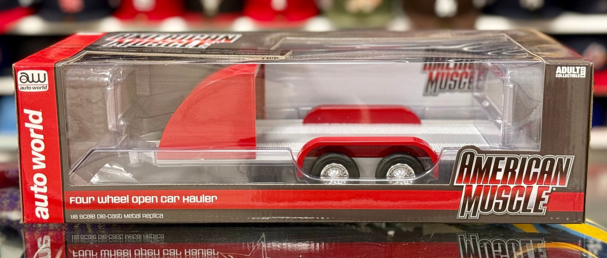 Autoworld American-Muscle Auto Transport Trailer Red/Silver 1/18 Scale Diecast Model | New - Product Image