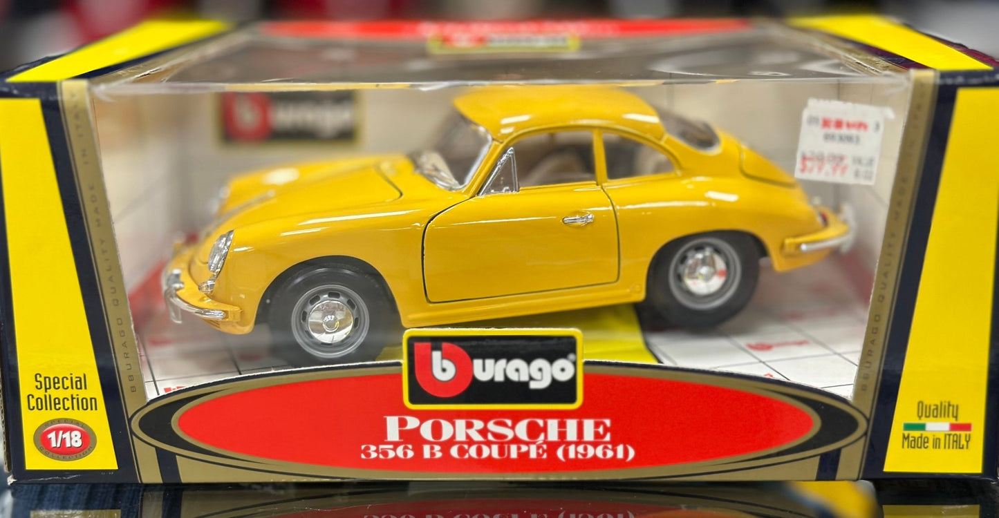 Bburago 1961 Porsche 356B Yellow 1/18 Scale Diecast Model Car | New - Product Image