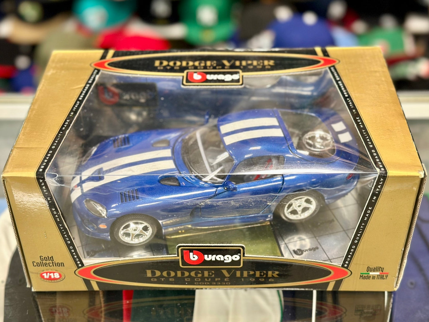 Bburago Dodge Viper GTS Blue w/ White Stripe 1/18 Scale Diecast Model Car | New - Product Image