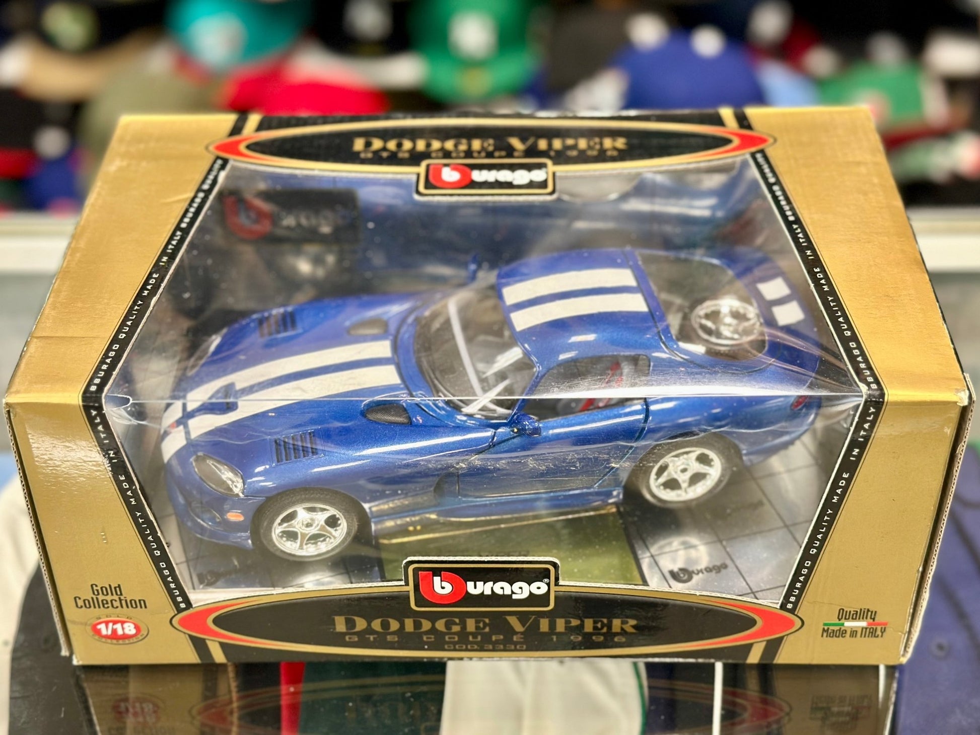 Bburago Dodge Viper GTS Blue w/ White Stripe 1/18 Scale Diecast Model Car | New - Product Image