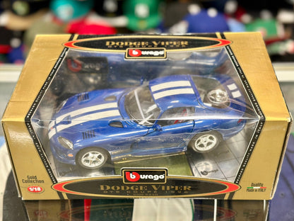 Bburago Dodge Viper GTS Blue w/ White Stripe 1/18 Scale Diecast Model Car | New - Product Image