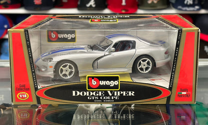 Bburago Dodge Viper GTS Silver w/ Blue Stripes 1/18 Scale Diecast Model Car | New - Product Image